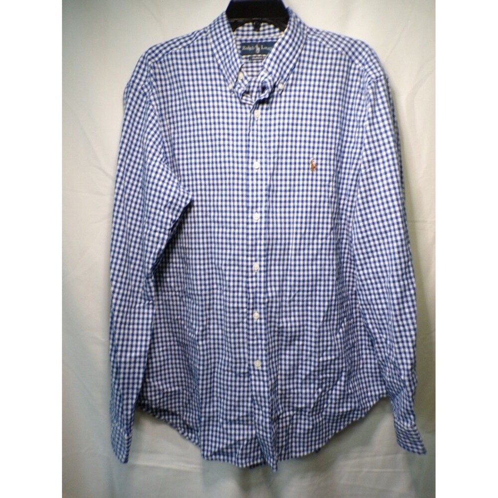 Polo Ralph Lauren Classic Fit Men's L Blue White Gingham Button Down Shirt
